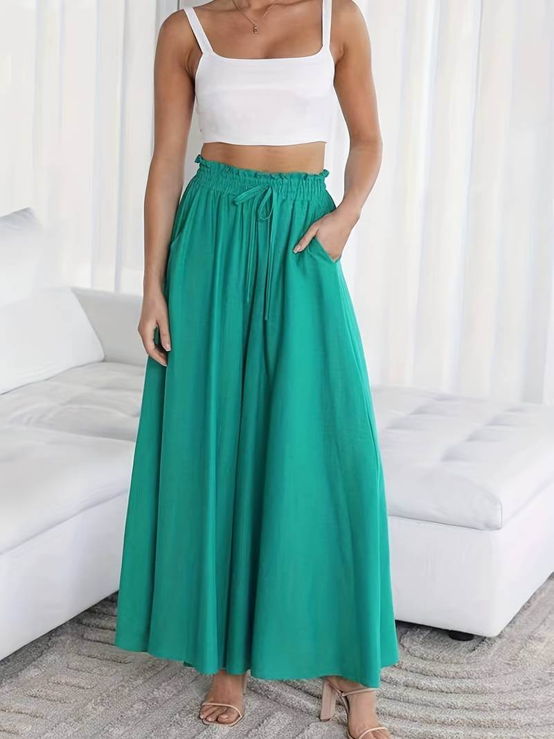Summer Women's Wde Leg Pants With Elastic Waistband
