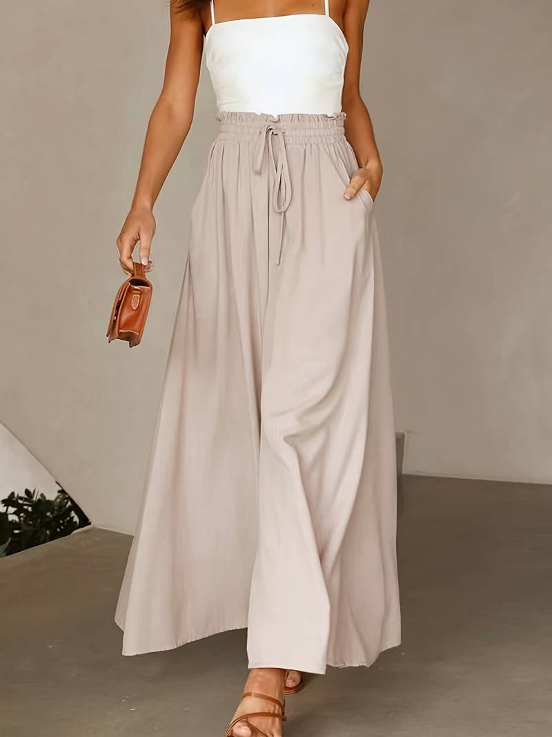 Summer Women's Wde Leg Pants With Elastic Waistband