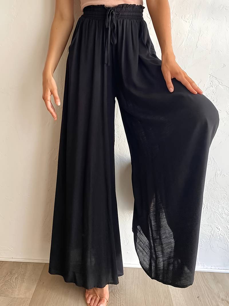 Summer Women's Wde Leg Pants With Elastic Waistband