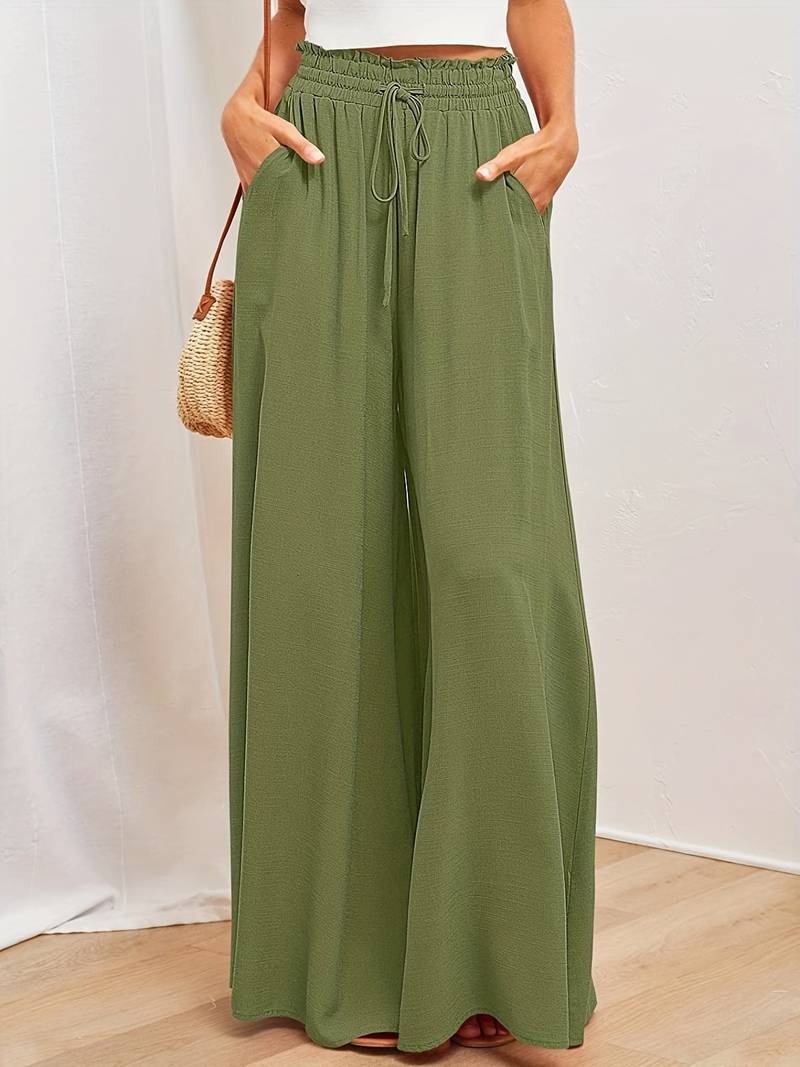 Summer Women's Wde Leg Pants With Elastic Waistband