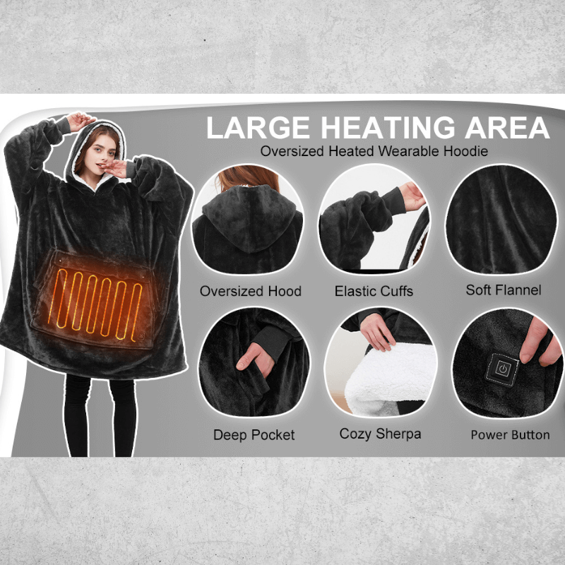 SnuggleHeat™ USB Heated Hoodie Blanket
