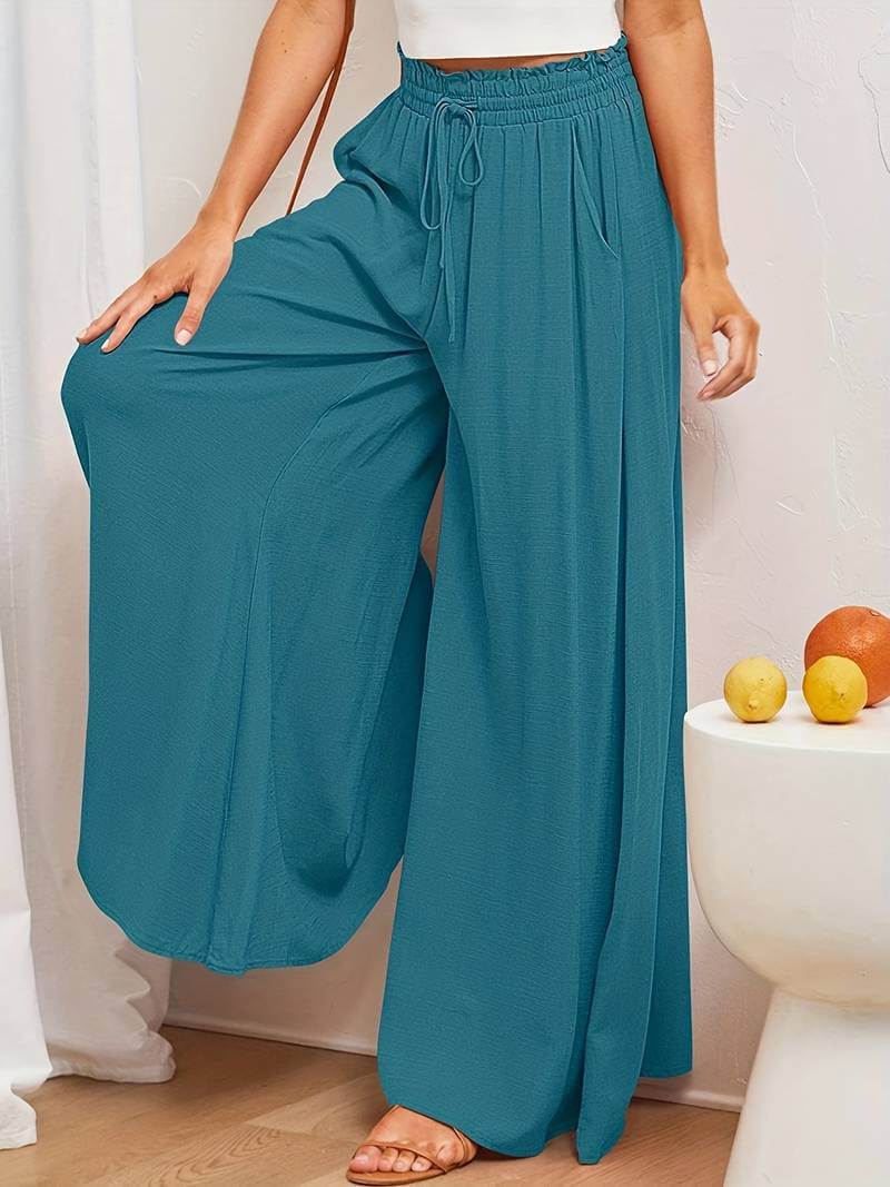 Summer Women's Wde Leg Pants With Elastic Waistband