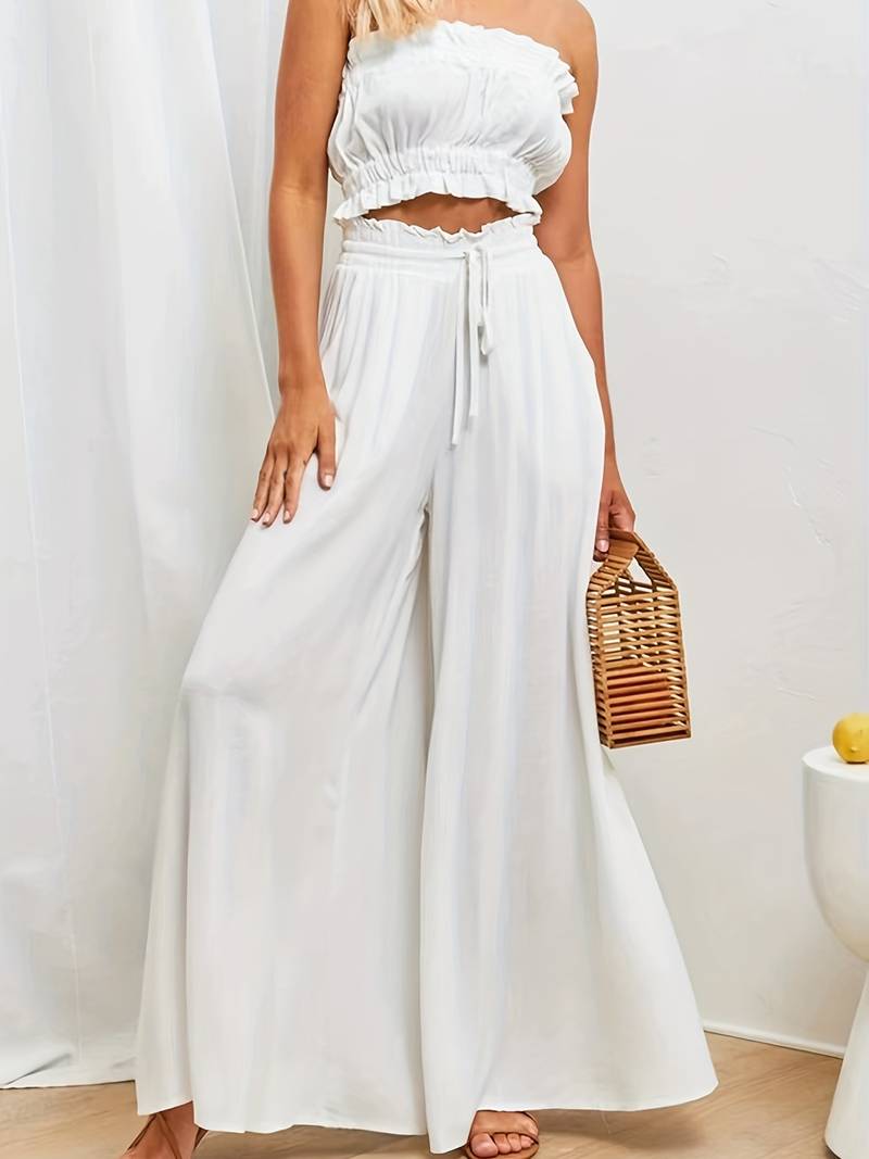 Summer Women's Wde Leg Pants With Elastic Waistband