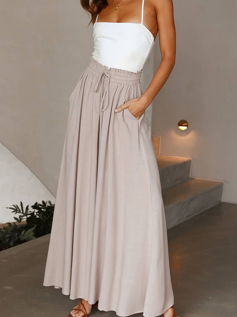 Summer Women's Wde Leg Pants With Elastic Waistband