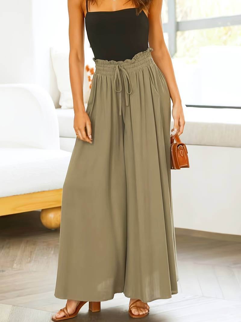 Summer Women's Wde Leg Pants With Elastic Waistband