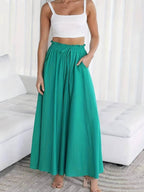 Summer Women's Wde Leg Pants With Elastic Waistband
