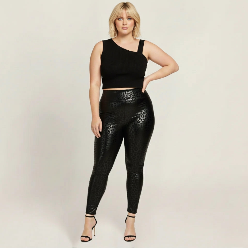 High Rise Snake Faux Leather Leggings