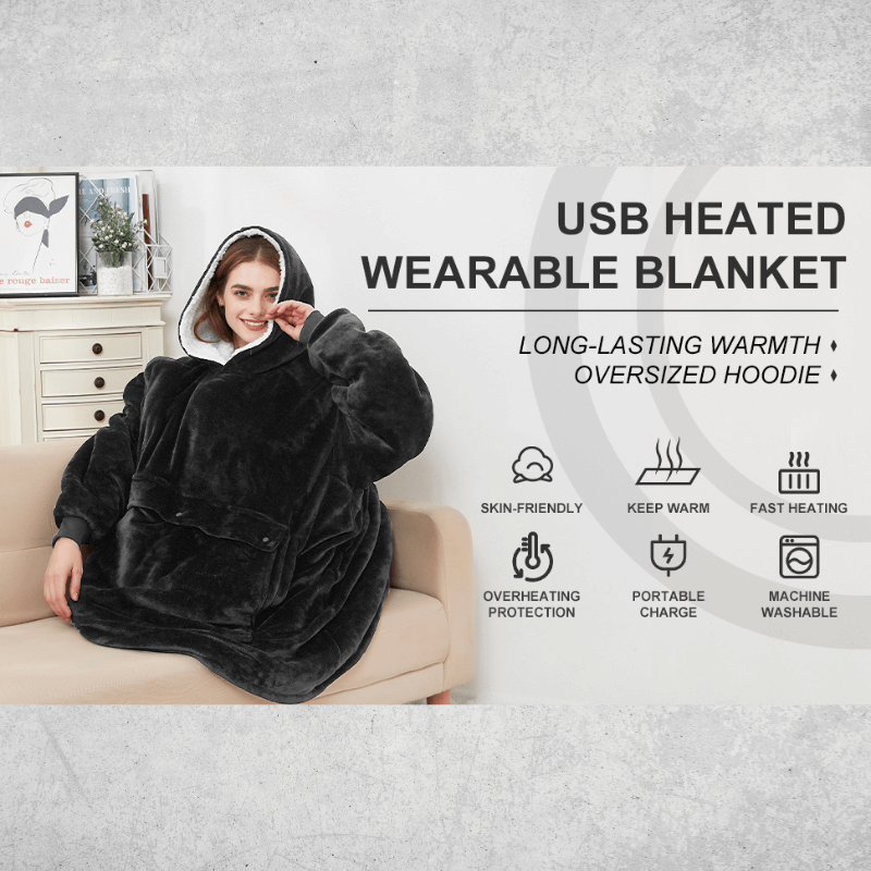 SnuggleHeat™ USB Heated Hoodie Blanket