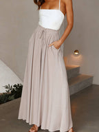 Summer Women's Wde Leg Pants With Elastic Waistband
