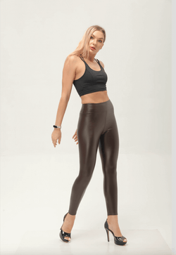 High Waisted Faux Leather Leggings Brown Leather Look Leggings