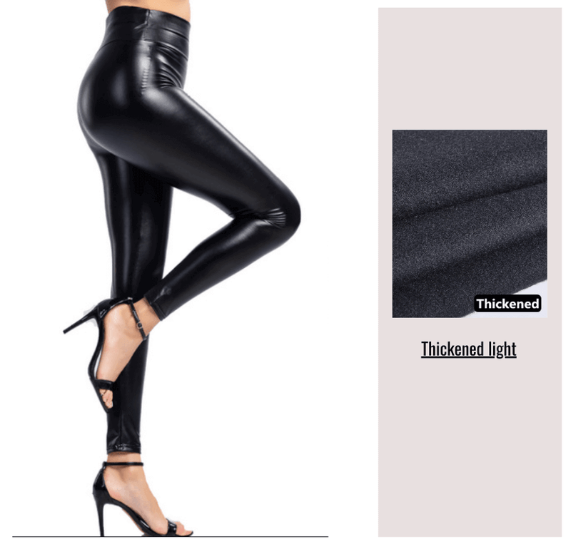 Queen Curve Stretchy Faux Leather Leggings, Tummy Control Leather Look  Leggings